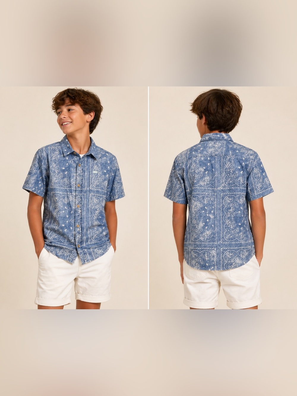 Levi's Blue Paisley Short-Sleeve Button-Down Shirt for Kids